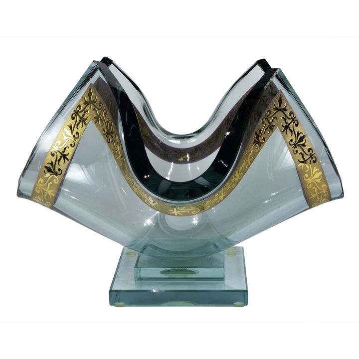 Modern gilt banded handkerchief glass footed vase