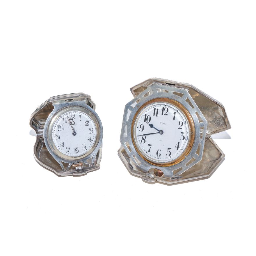 Two R Blackinton & Co. Sterling-Cased Travel Clocks