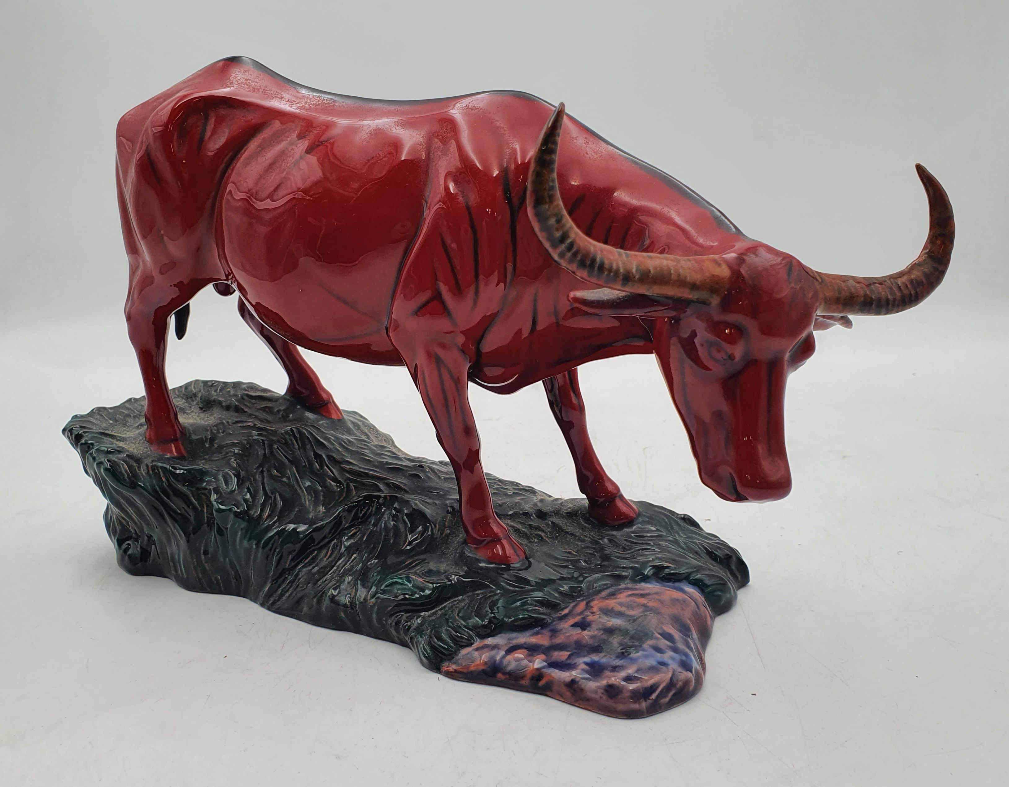 A ROYAL DOULTON FLAMBE 100TH ANNIVERSARY BURSLEM ARTWARES WATER BUFFALO