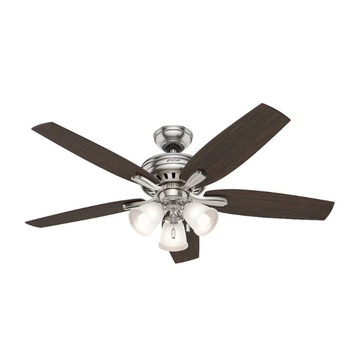 Hunter 52'' Indoor Newsome Collection Brushed Nickel Finish, Dark Walnut/Medium Walnut Reversible Blades Ceiling Fan