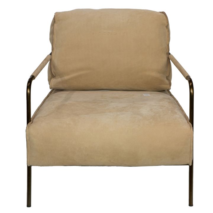 A Contemporary leather upholstered brass rod frame lounge chair