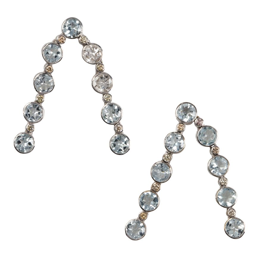 A pair of aquamarine, diamond and 14k white gold earrings