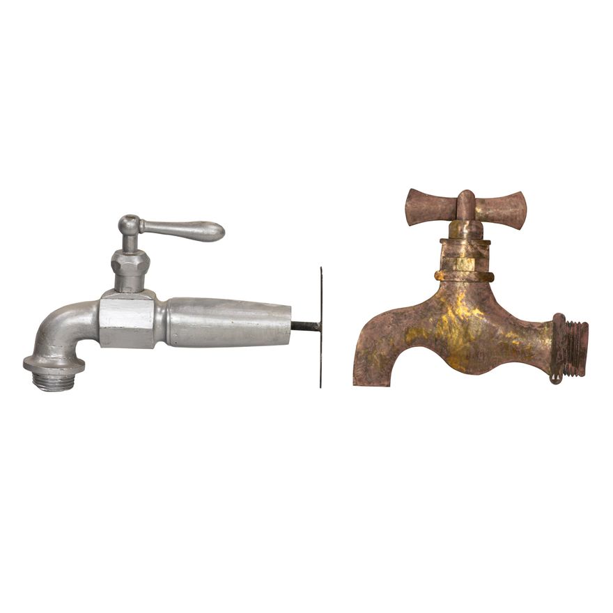 Two large plumbing advertising displays of water faucets