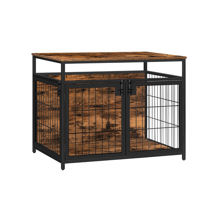 Hoobro 31.5"L x 22"W x 25"H Wooden Dog Crate End  Table (Rustic Brown And Black) BF83GW03