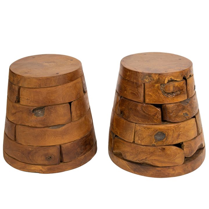 Two Modern reclaimed teak wood stools