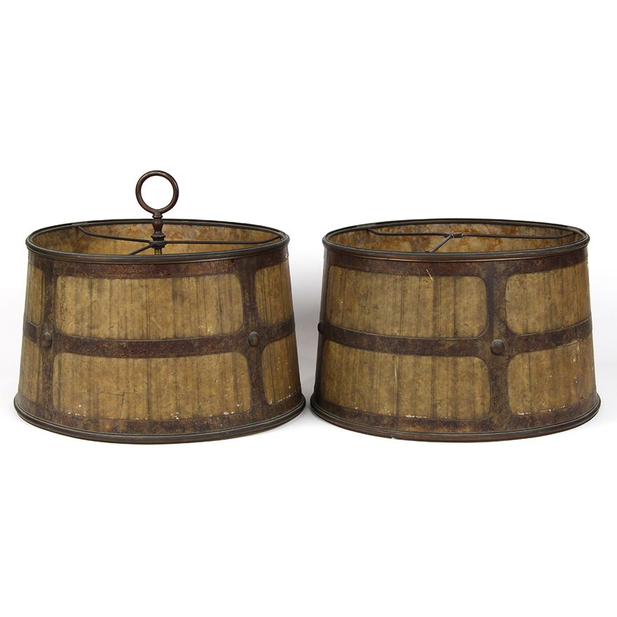 Pair of Arts and Crafts mica and copper lamp shades