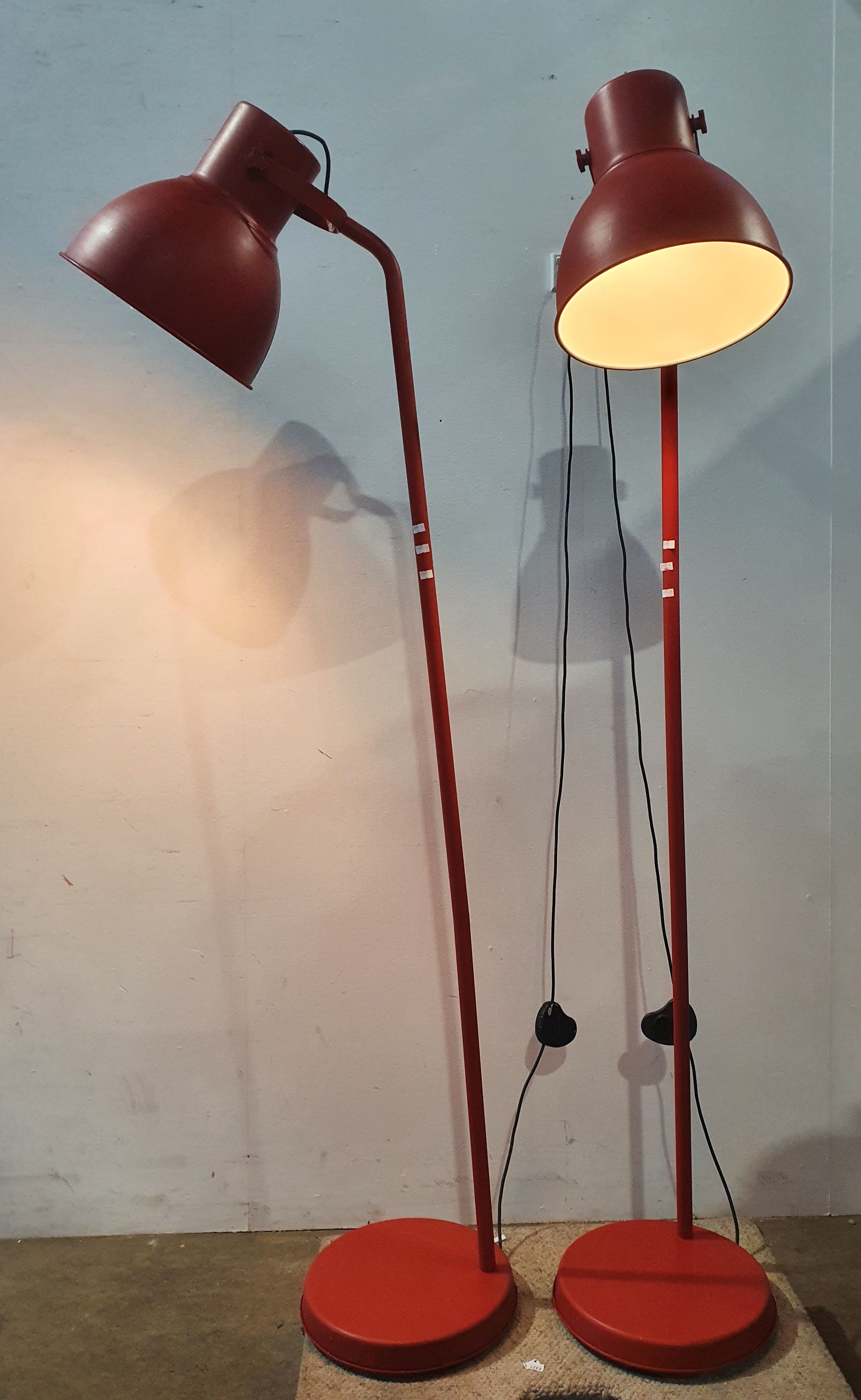 A Pair Of Working Red Painted Standard Lamps