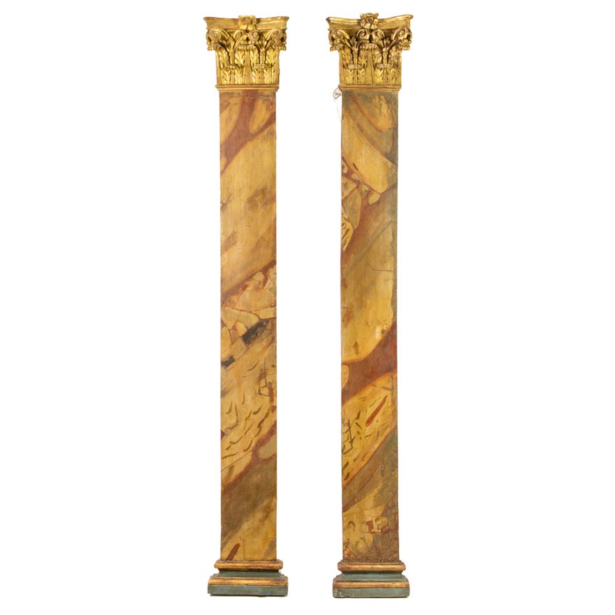 A pair of French giltwood carved and faux marble wall columns late 18th century