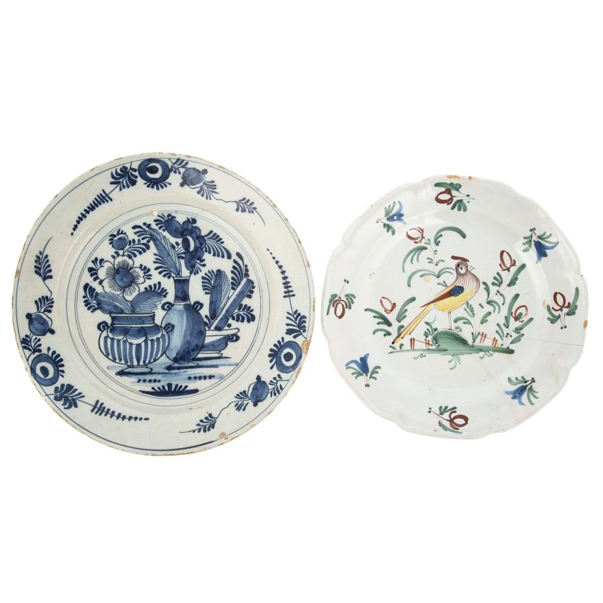 English Delftware Plate & French Faience Plate