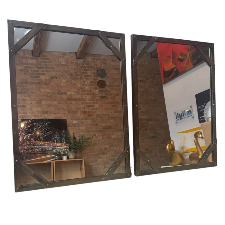 Exceptional Bronze Framed Mirrors, Pair