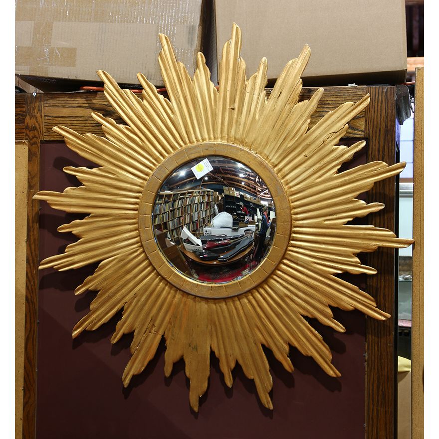 Pair of radial sun mirrors, with giltwood frames, 36"dia