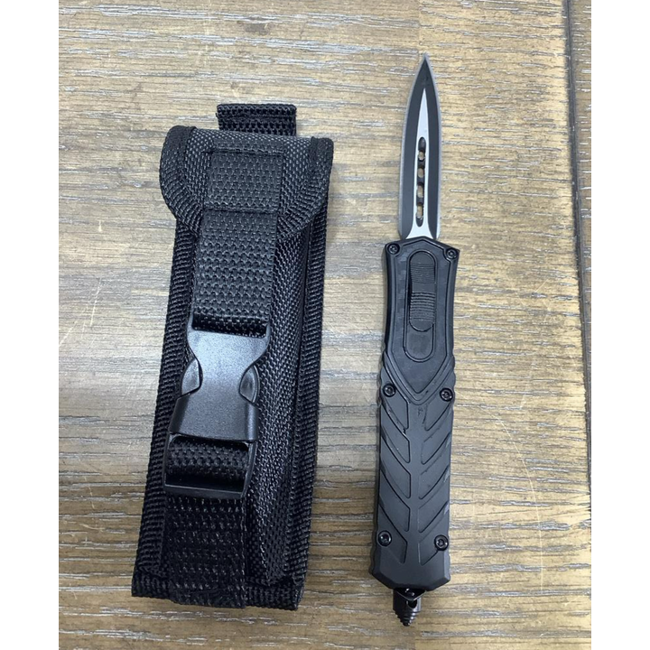 8" Black Switchblade Knife with Belt Clip & Sheath