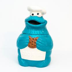 Vintage Cookie Monster Cookie Jar Sesame Place Blue Ceramic