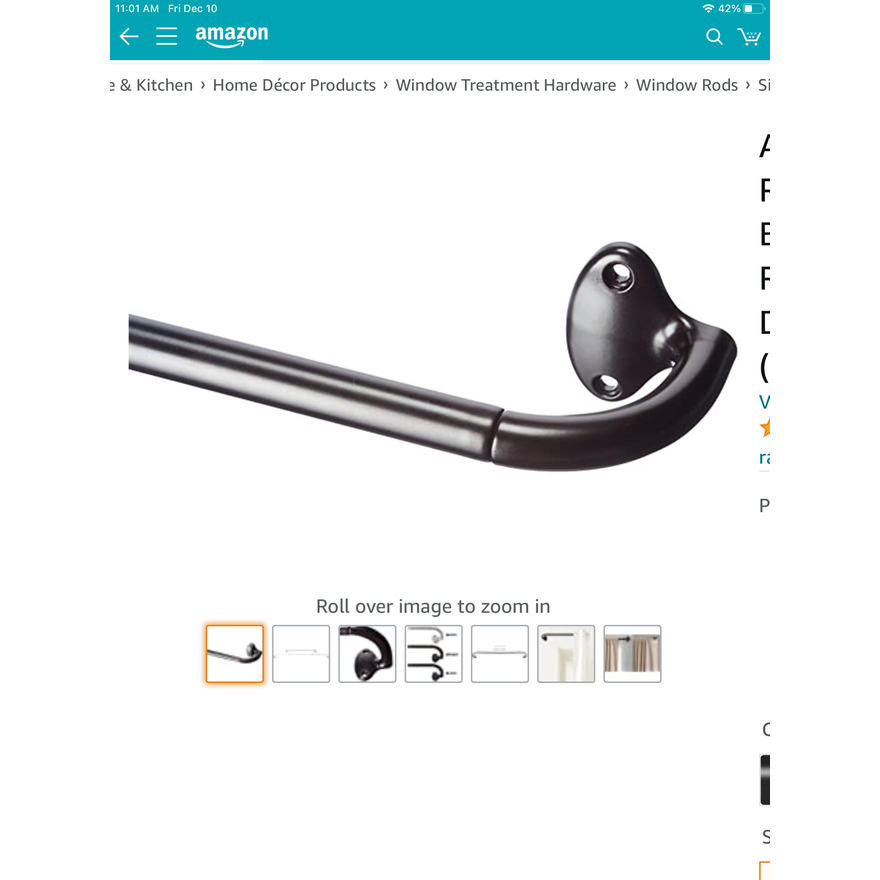 Amazon Basics Room Darkening Curtain Rod-Dark Bronze 28" to 48"
