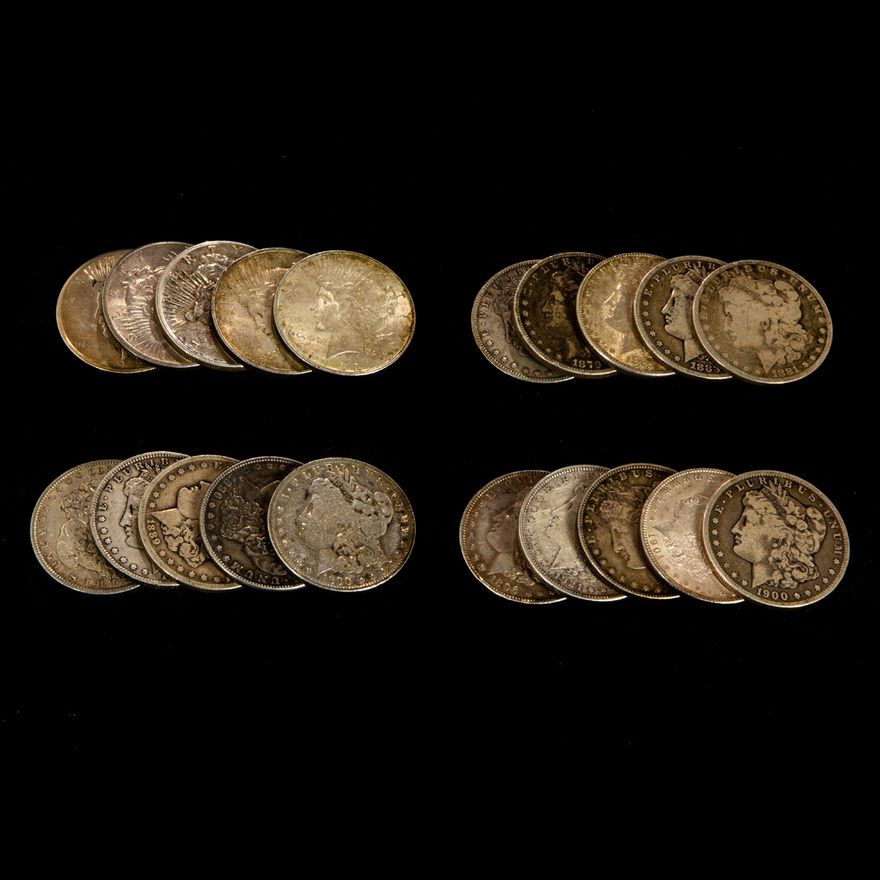 (Lot of 20) Morgan and Peace silver dollars