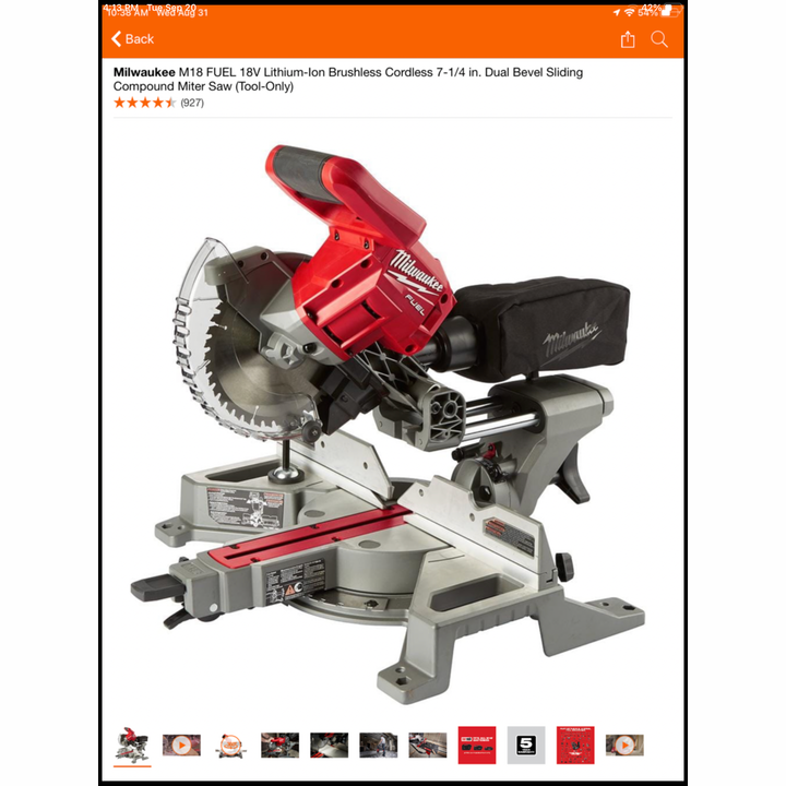 Milwaukee M18 Fuel 18V Lithium-ION Brushless Cordless 7-1/4in Dual Bevel Sliding Compound Miter Saw- TOOL ONLY
