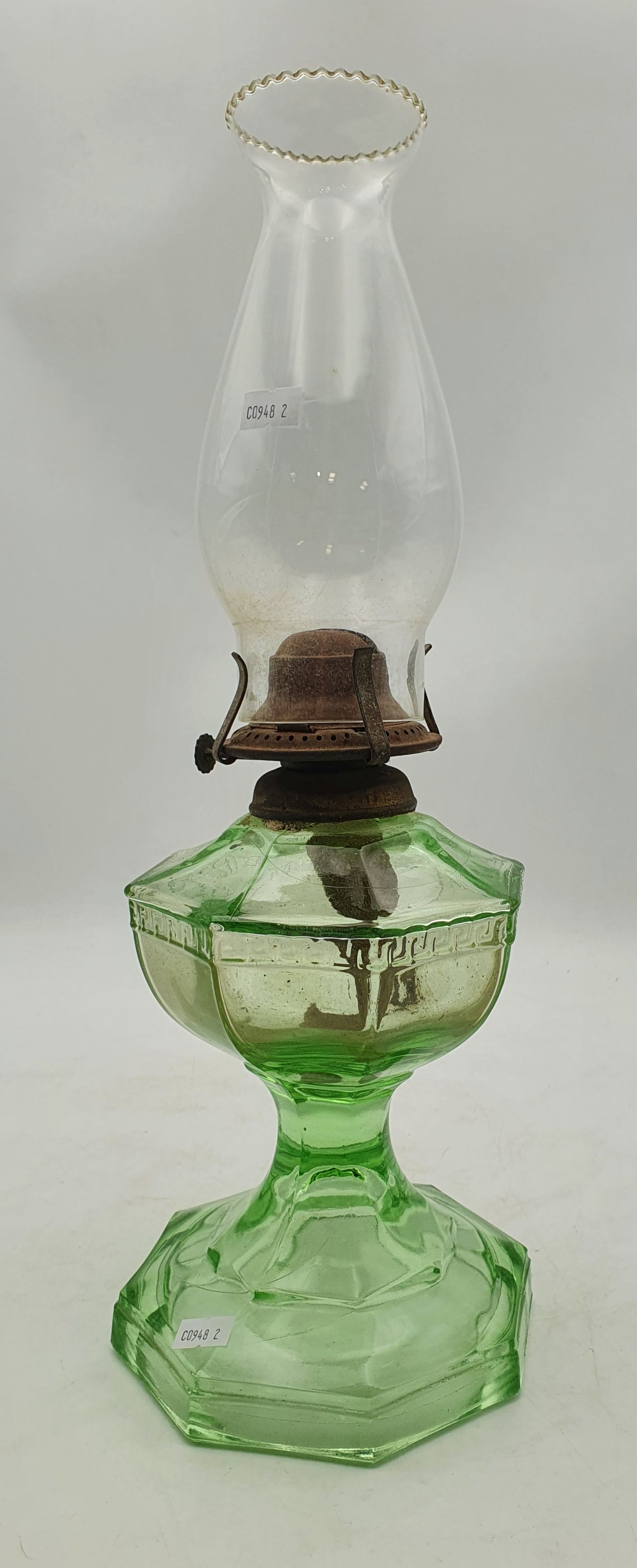 A Green Depression Glass Oil Lamp