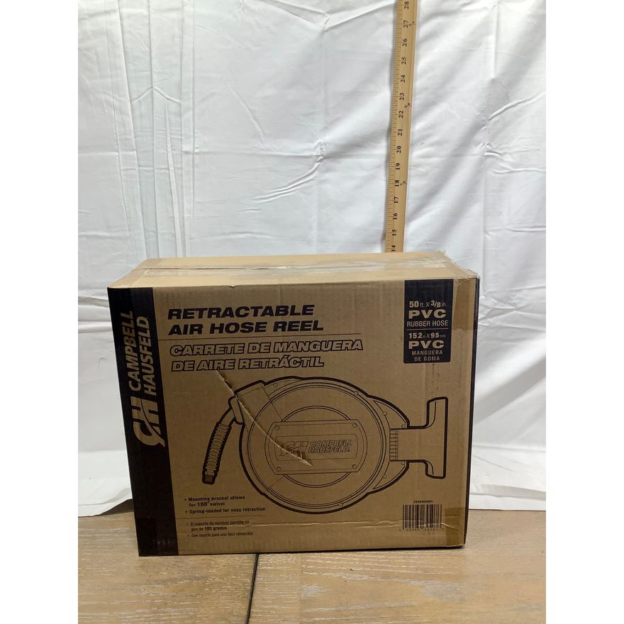 Campbell Hausefeld Retractable Air Hose Reel 50ft x 3/8in PVS Rubber Hose