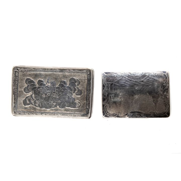A (Lot of 2) Russian niello  84 silver snuff boxes
