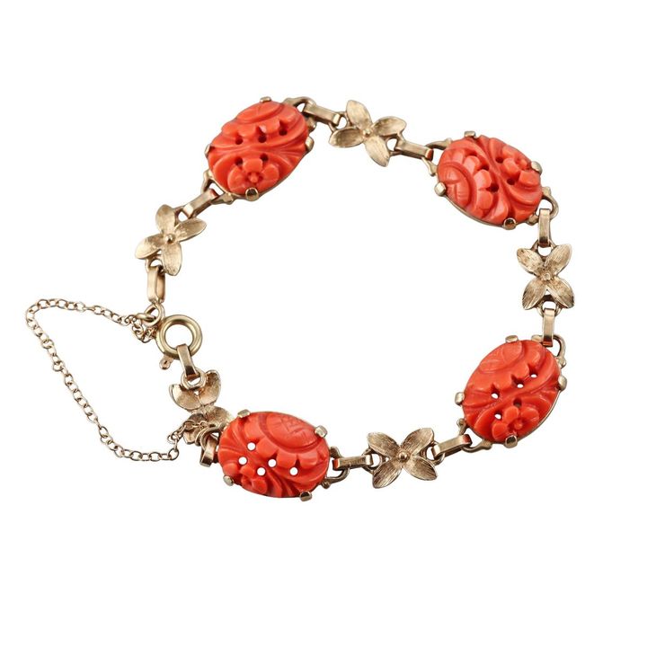 Vintage 14k Gold Carved Coral Bracelet