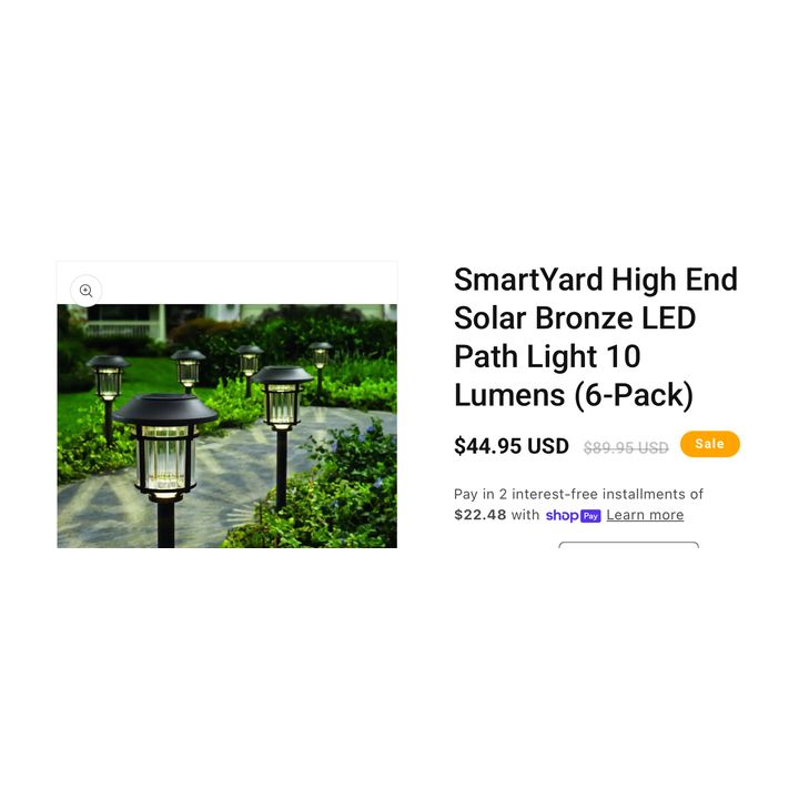 Hampton Bay 6pk Solar LED Pathway Lights- Bronze Finish, 10 Lumens, 4.9'' x 4.9'' x 17.1''