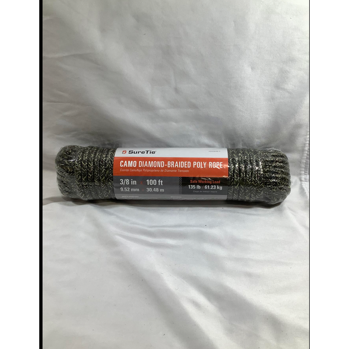 Sure Tie Camo Diamond-Braided Poly Rope - 3/8" x 100' - Safe Working Load 135lbs