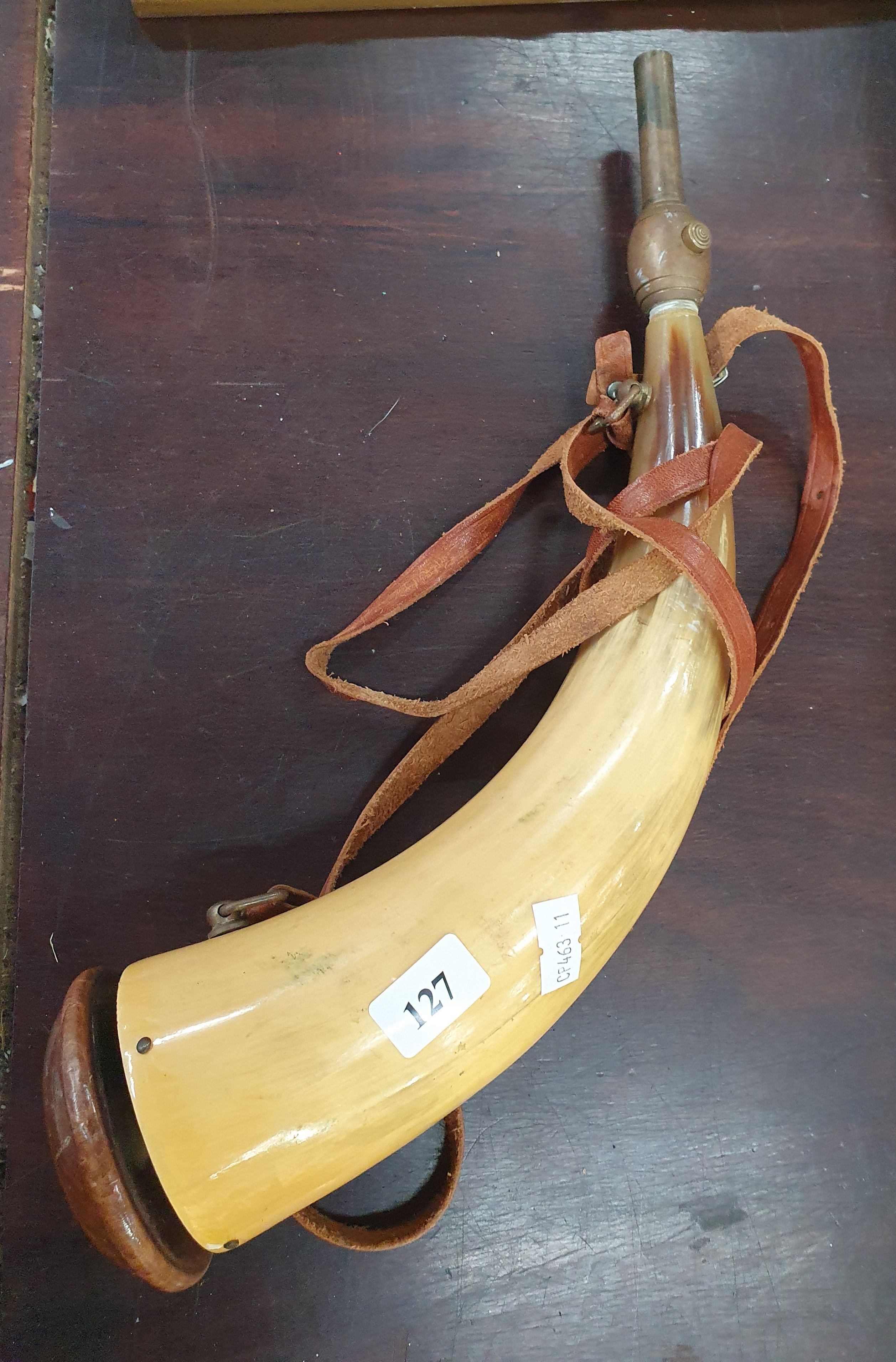 127 · A COW HORN POWDER HORN