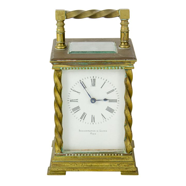 A French brass carriage clock, retailed by Schierwater & Lloyd, Paris, late 19th/early 20th century