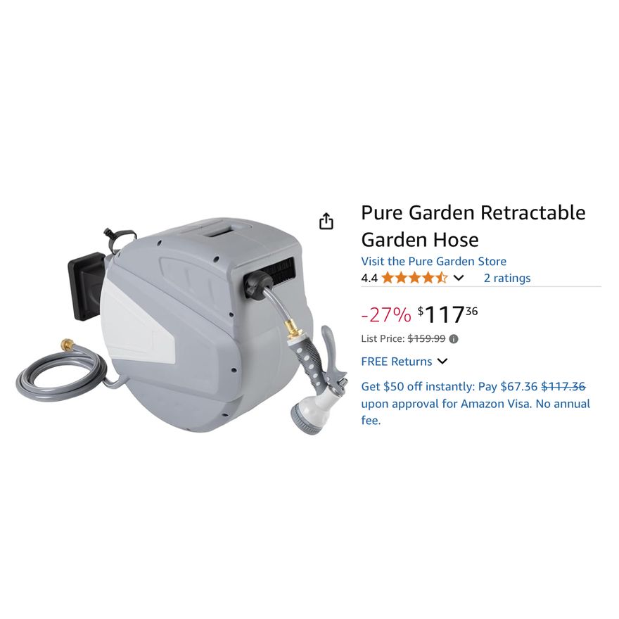 Pure Garden Retractable PVC Garden Hose- Grey, 1200'' L x 0.75'' W In Box