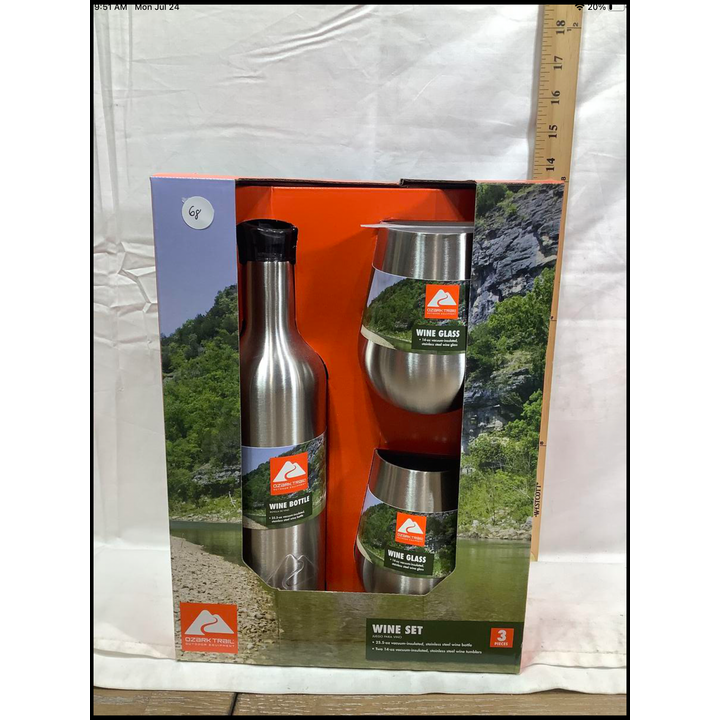 Ozark Trail Wine Set - 25.5oz Vacuum- Insulated Stainless Steel Wine Bottle, 2 14oz Vacuum- Insulated Stainless Steel Wine Tumblers