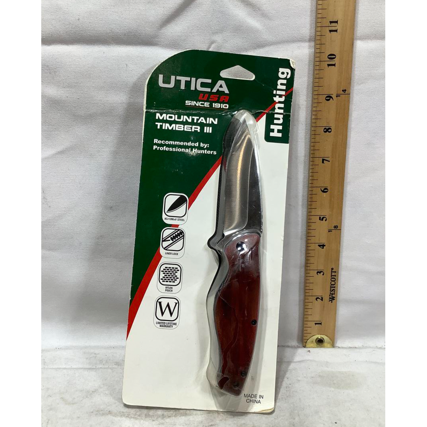 Utica Mountain Timber III Hunting Knife W/Nylon Pouch - Blade Length 3.5"