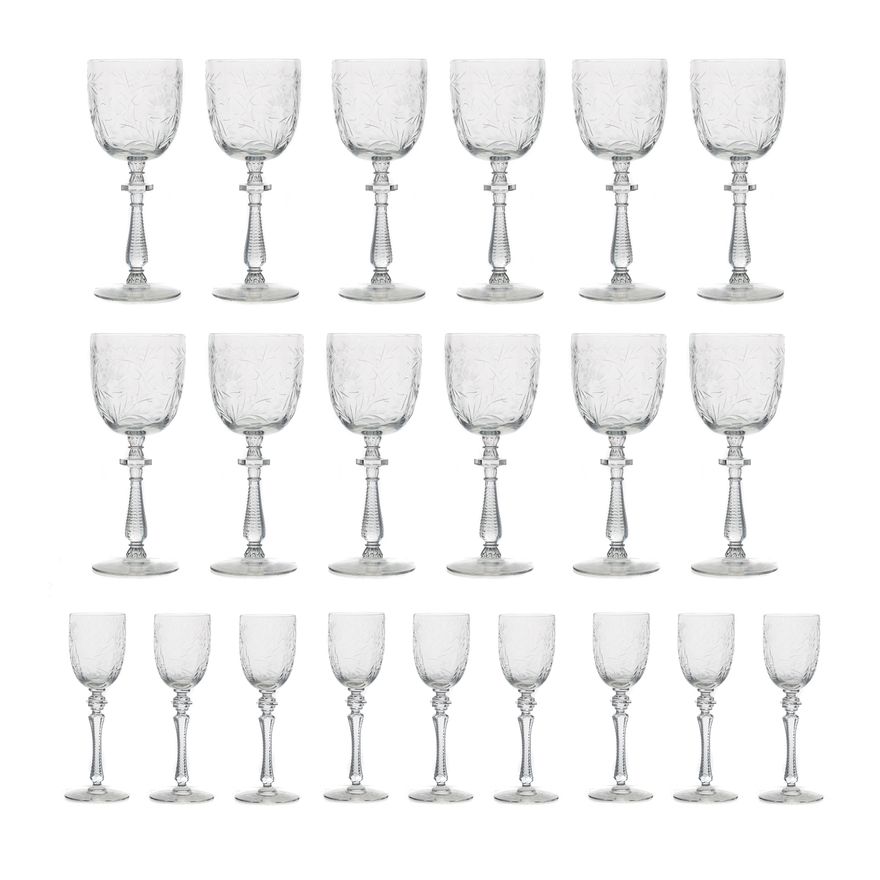 Set of 12 etched crystal water goblets