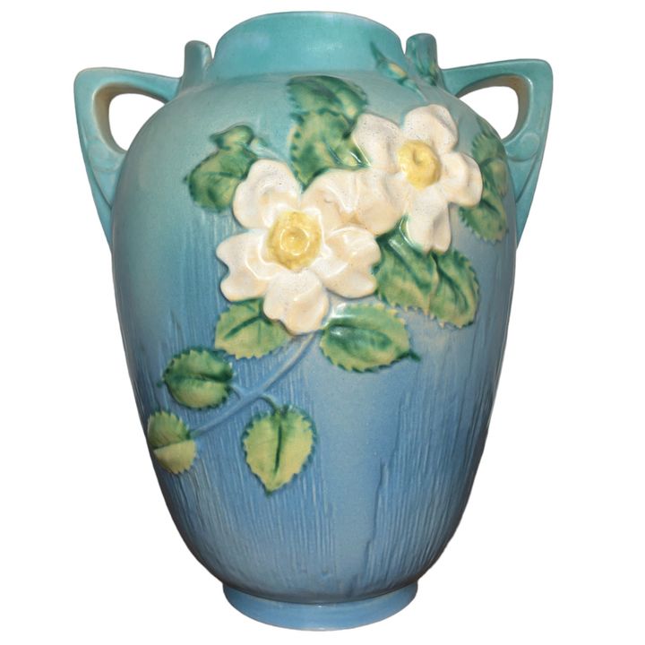 Very Large ROSEVILLE Pottery "White Rose" Double Handle Vase