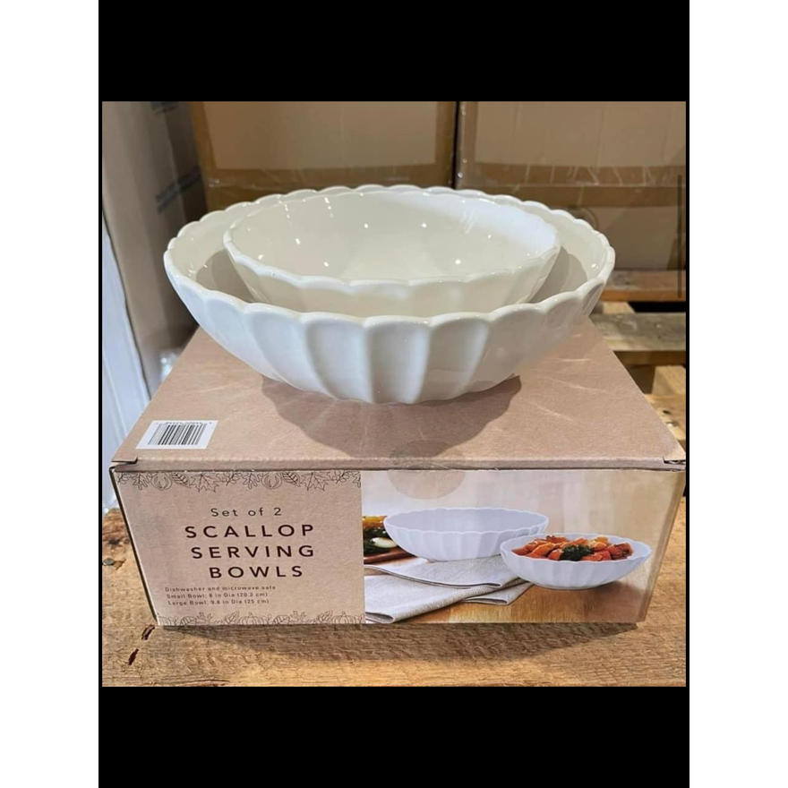 Set Of 2 Scallop Serving Bowls Small Bowl-8'' Large Bowl-9.8''