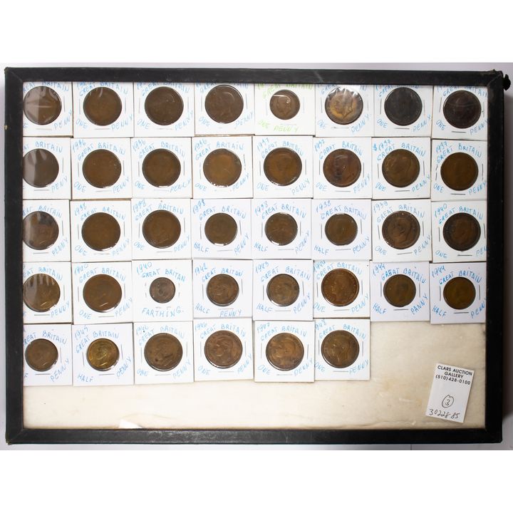 (Lot of 125) Great Britain pennies, mounted in three frames includes King George III half-penny