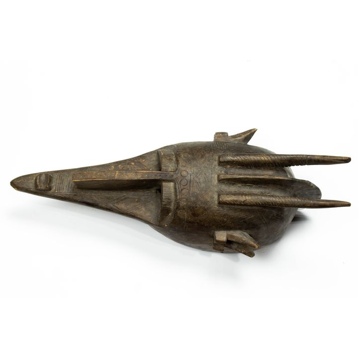 A Malian Bambara horned animal mask 24"h