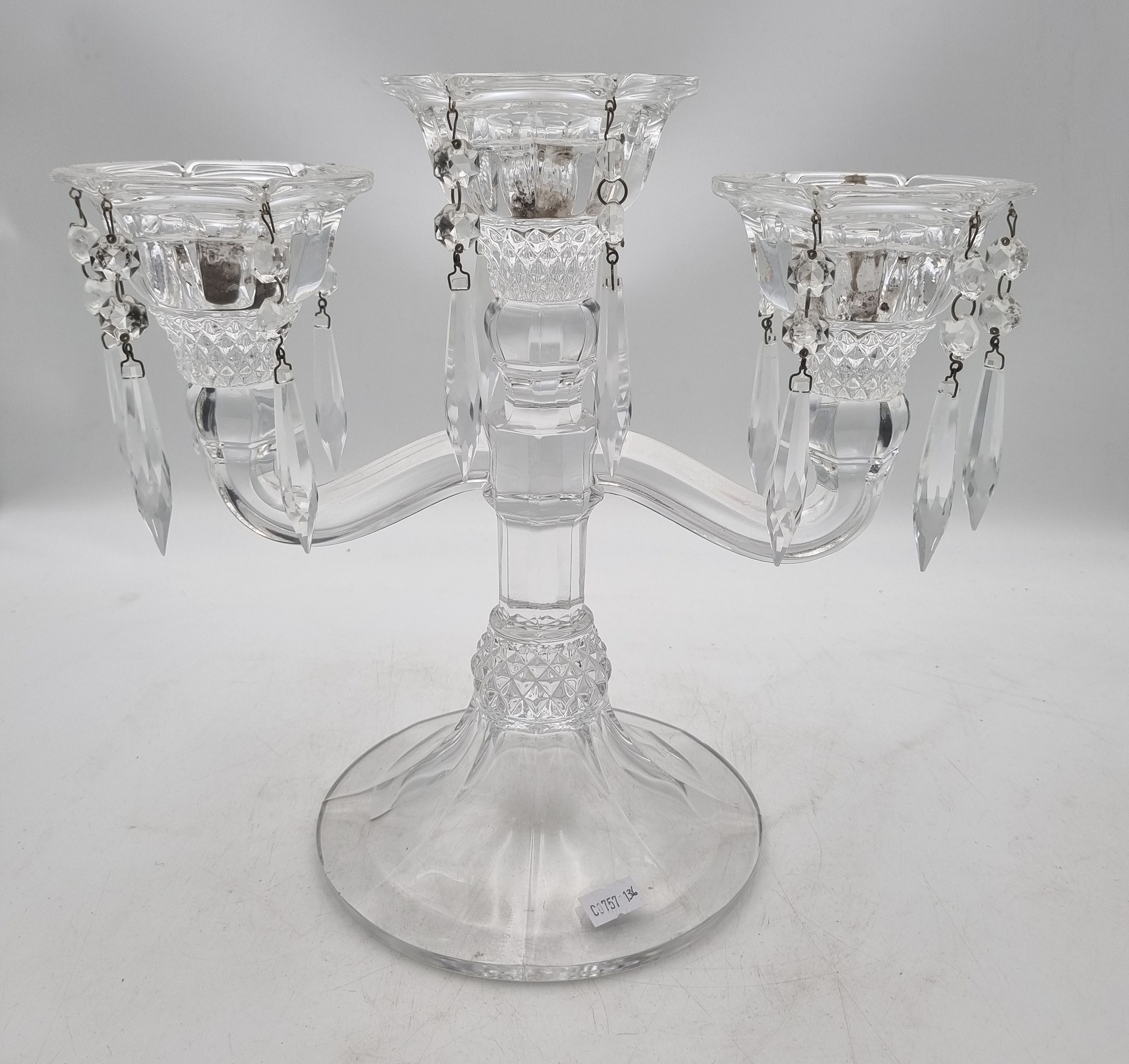 658 · A SHANNON CRYSTAL DESIGNS THREE LIGHT CANDELABRUM