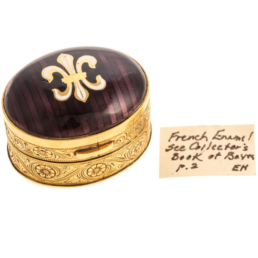 A Continental 18K & Guilloche Enamel Pill Box
