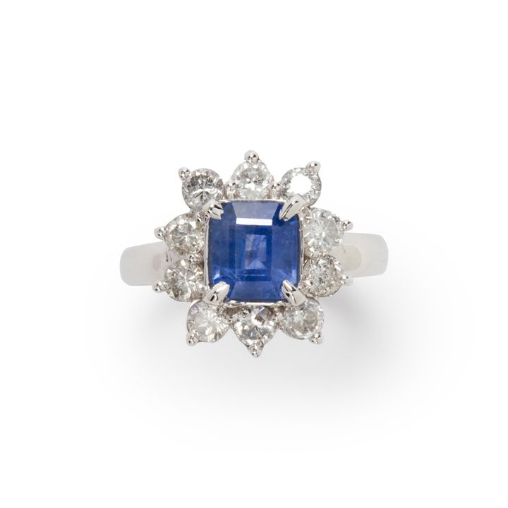 An unheated Ceylon sapphire and diamond ring