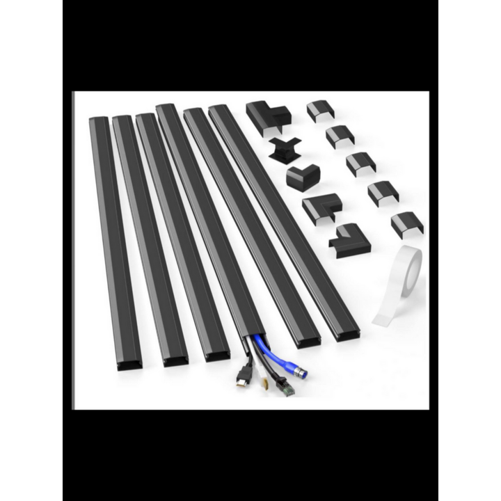 Simple Cord Cable Concealer On Wall- 12, 25'' Race Way- Black