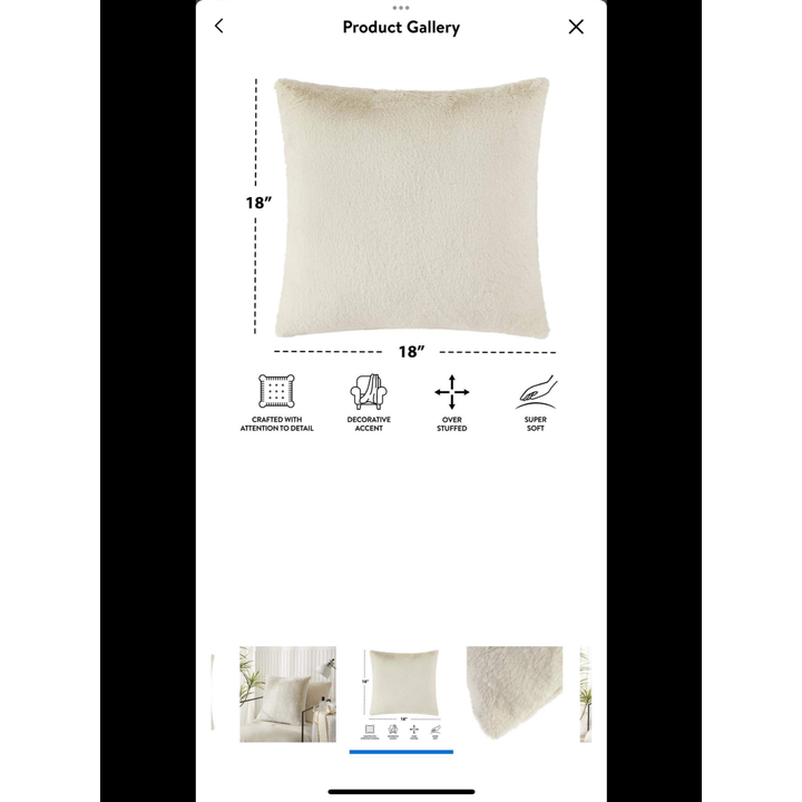 Mainstays Tip Dye Faux Fur Decorative Pillow - 20"x20" (Ivory)