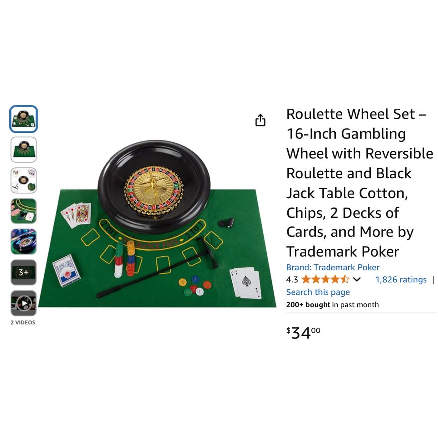 Trademark Games Roulette Wheel Set- 30'' L x 18'' W Table Felt, 16'' L x 16'' W Wheel, In Box