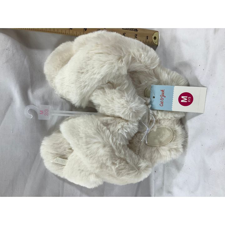 Cat & Jack Size Medium Cream Fuzzy Slippers