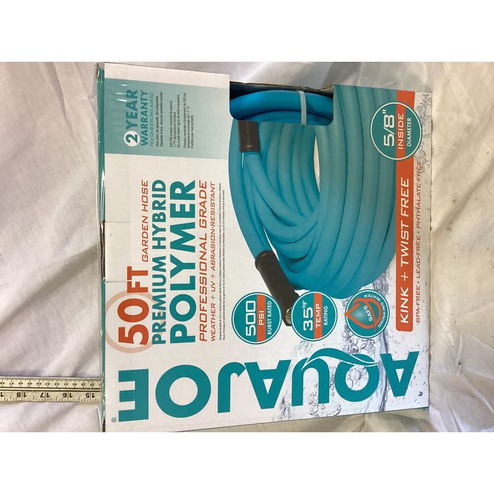 Aquajoe 50ft Garden Hose, Premium Hybrid Polymer Professional Grade (500PSI) 5/8'' Inside Diameter