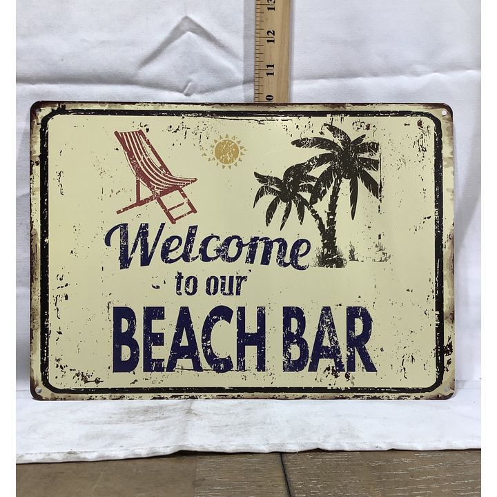"Welcome To Our Beach Bar" 14"x9-1/2" Metal Sign