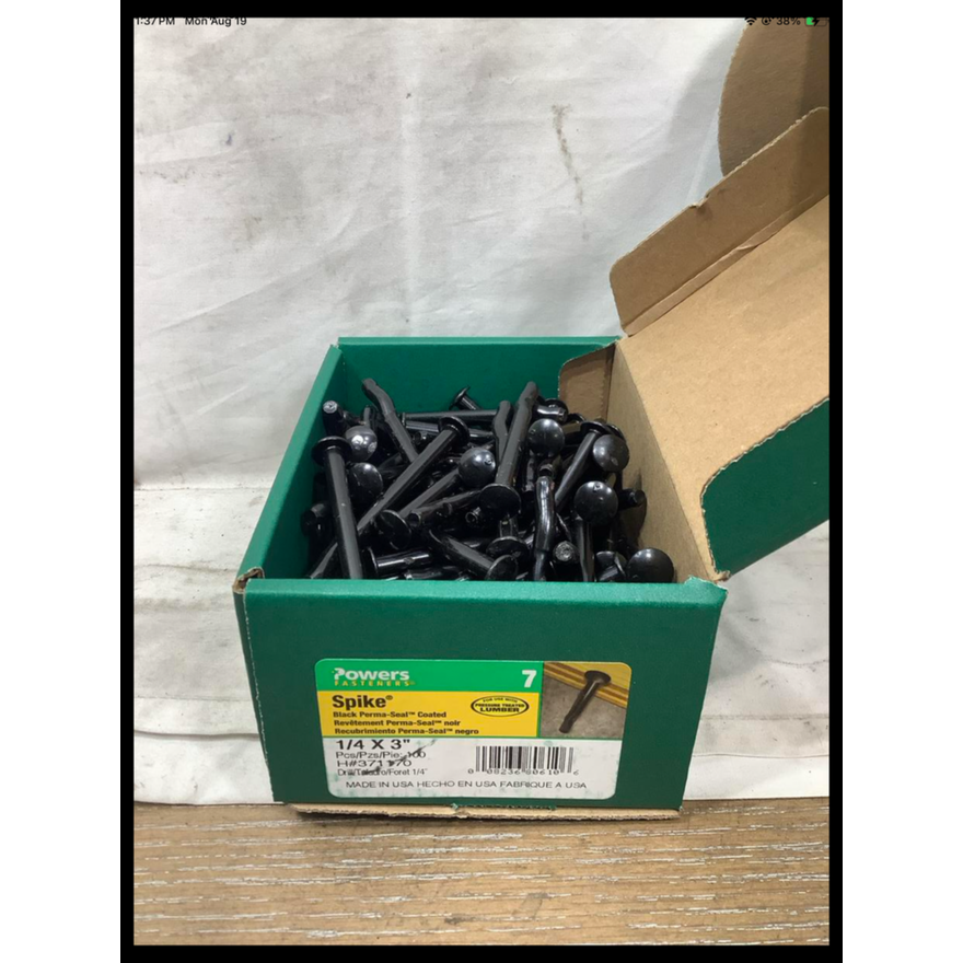 Powers Fasteners 1/4'' x 3'' Black Perma- Seal Coated Spikes- QTY 100
