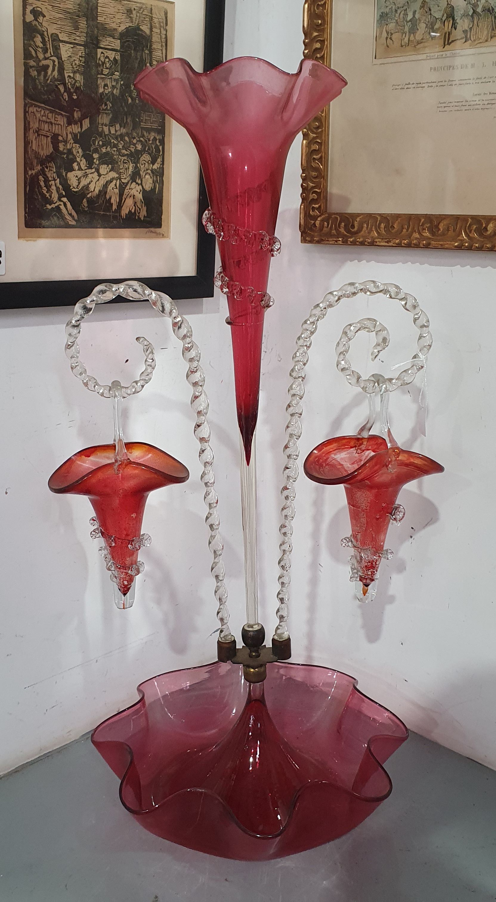 618 · A LATE VICTORIAN RUBY GLASS TWO BASKET EPERGNE