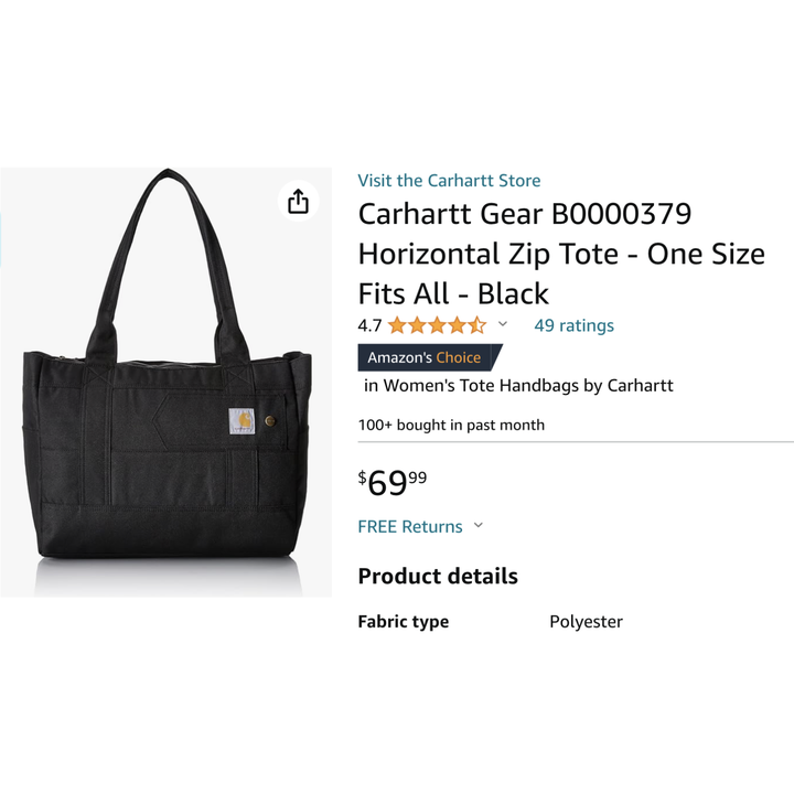 Carhartt Gear Horizontal Zip Tote Bag (Black)