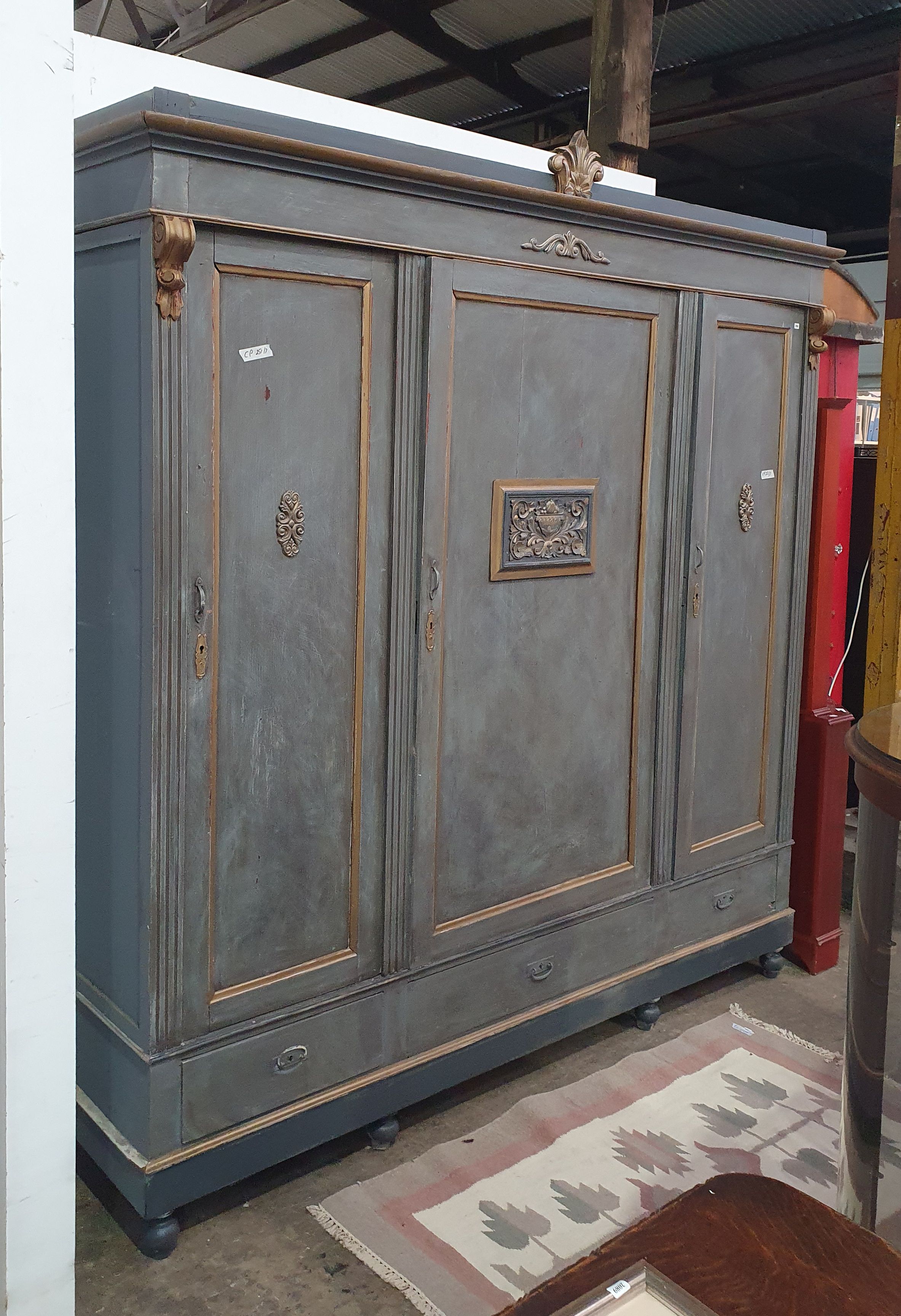 A Painted French Three Door Armoire