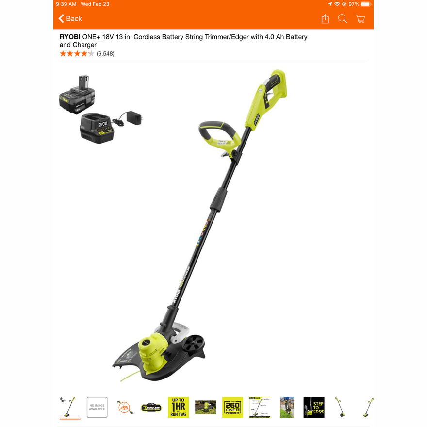 RYOBI 18V Cordless Battery String Trimmer/Edger 4V
